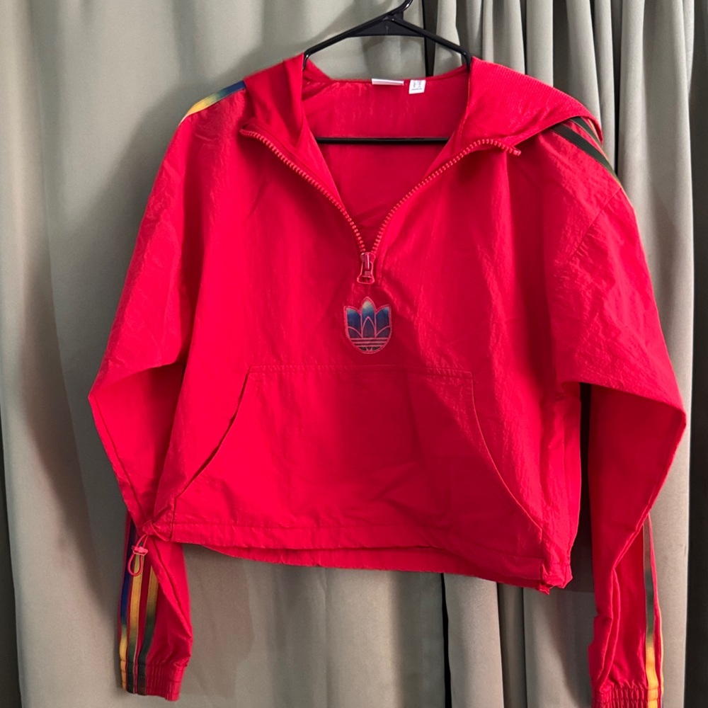 Adidas Red Weather breaker with Multicolor Sleeve Stripes